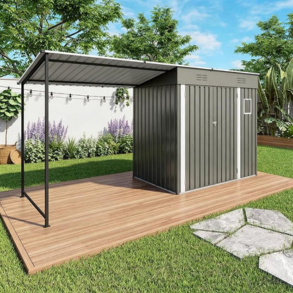 YOPTO 12x4 FT Metal Lean to Shed with Open-Sided Pergola,4x6 FT Outdoor Storage Shed & 6x4 FT Attached Hardtop Gazebo Combo,2-in-1 Durable Garden Tool Shed for Patio, Backyard, Deck,Gray