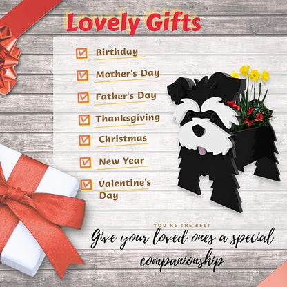 Black Schnauzers Dog Planter Pots, 9.45 x 9.06x 11.81 Inches | Dog Flower Pot, Cute Animal Shaped Plant Pot, Gifts for Women & Pet Lovers, Indoor Outdoor Garden Home Office Decor
