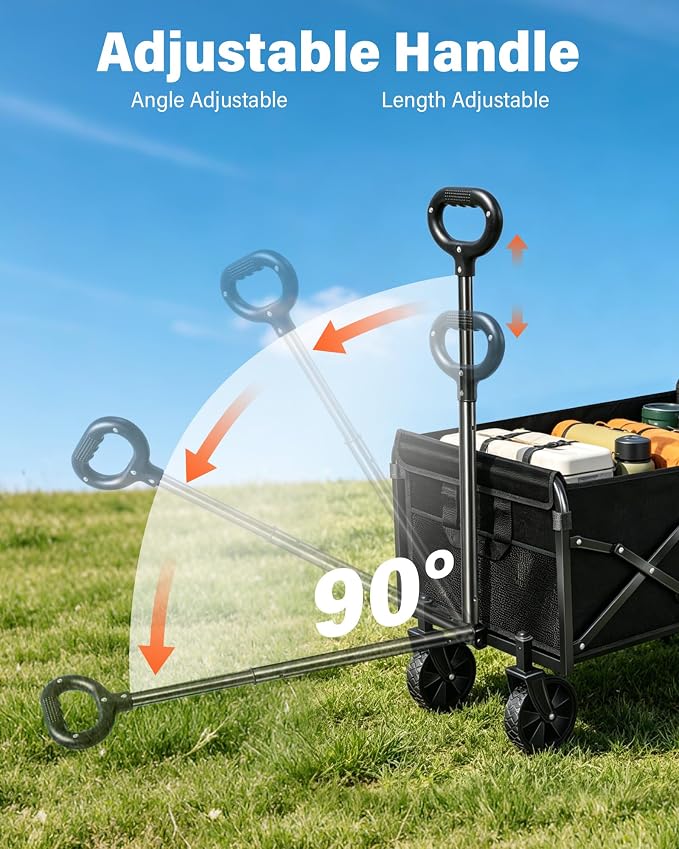Wagons Carts Foldable - Collapsible Folding Wagon, Portable Folding Wagon Cart with Wheels, Outdoor Utility Carts for Groceries, Camping, Sports, Shopping, Garden, Black