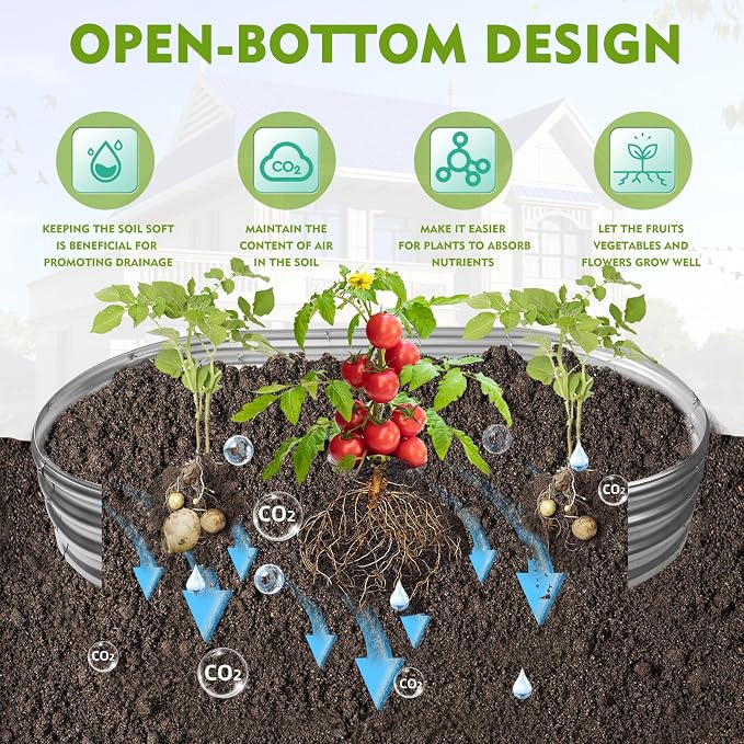 12" Tall Oval-Shaped / Elliptic Metal Raised Garden Bed Outdoor Silver | 60X32X12 Inch,1FT Tall,0.8MM Thick Galvanized Metal Painted,for Variety of Flowers,Herbs,Vegetables.with Gloves,Tool free
