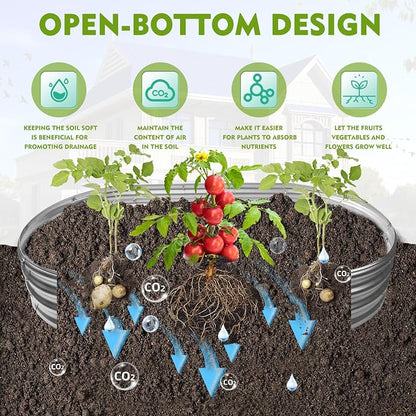 12" Tall Oval-Shaped / Elliptic Metal Raised Garden Bed Outdoor Silver | 60X32X12 Inch,1FT Tall,0.8MM Thick Galvanized Metal Painted,for Variety of Flowers,Herbs,Vegetables.with Gloves,Tool free