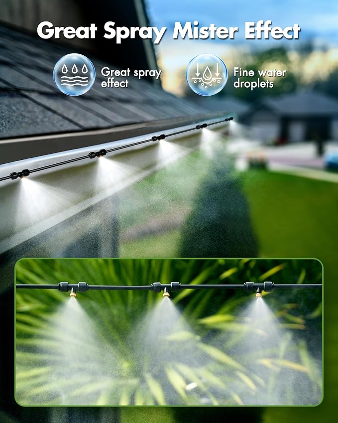 Misters for Outside Patio with Water Filter - 80Ft(24.5M) Misting System Line 30 Brass Mist Nozzles Brass Adapter(3/4") Patio Misters for Cooling Outdoor Greenhouse Backyard Porch Garden Party Pool