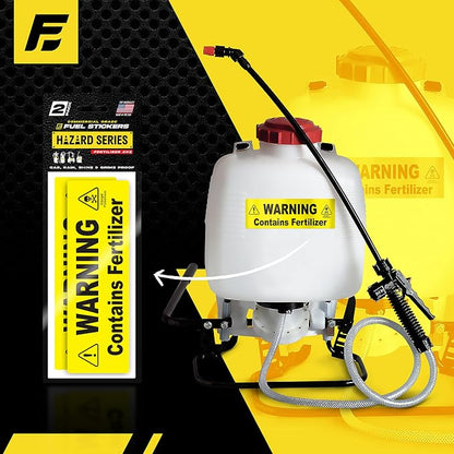 Fertilizer Sticker - Warning Label Signage for Pump and Garden Sprayers: Weather and Fade Resistant, Extreme Stick, Commercial Grade, Fertilizer Labels- USA Made (2 Labels)