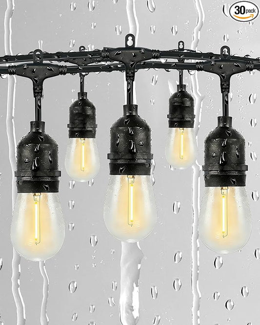 Gmnee 50FT Outdoor String Lights for Patio, Balcony & Porch – 32 LED Edison Bulbs (1.6FT Spacing), Dimmable Heavy-Duty Patio Lights for Backyard, Gazebo, Bistro, Party and Garden Decor (Plug in)