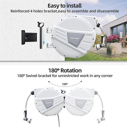 Garden Hose Reel Retractable 1/2 Inch x 100 ft, Wall Mounted with 10 Pattern Nozzle, Slow Return System and 180 Swivel, Gray