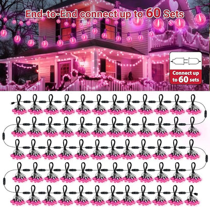 LAMPHOME 2 Pack 26FT G40 Pink Valentine's Day LED String Lights, 13 Shatterproof Globe Bulbs, Outdoor Hanging Patio Lights for Home Balcony Backyard Wedding Party Decor