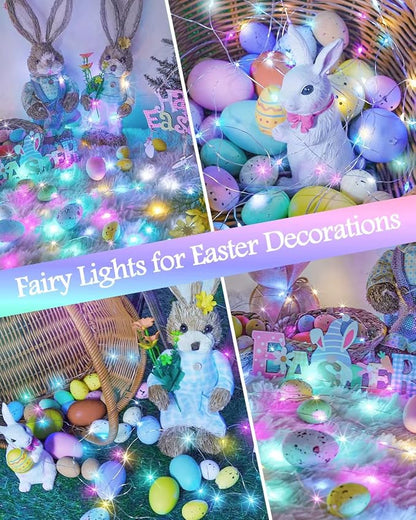 4 Pack 60LED Easter Fairy Lights Battery Operated with Timer, 20FT Waterproof Pastel Twinkle String Lights for Indoor Outdoor, Spring Easter Decorations for Bedroom, Birthday, Home, Party (Multicolor)