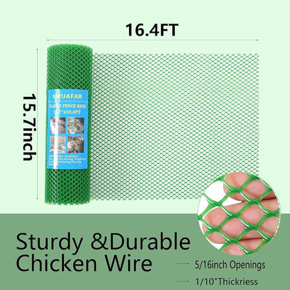 Pet Proof Barrier Net, Green Plastic Chicken Wire Mesh Fencing 15.7IN x 16.4FT, Balcony Cat Safety Net & Garden Snake Barrier, Heavy Duty Protection for Chicken Coops, Rabbit Hutches, Dog Kennels