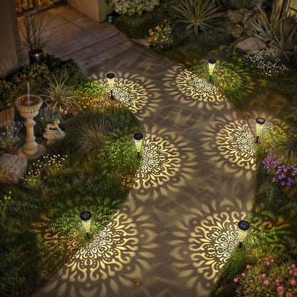gardencave 6 Pack Solar Lights Outdoor Garden Decorative Mandala Solar Pathway Lights Waterproof Plastic Outside Solar Path Landscape Lights Gardening Gifts for Women Mom Backyard Walkway Yard Decor