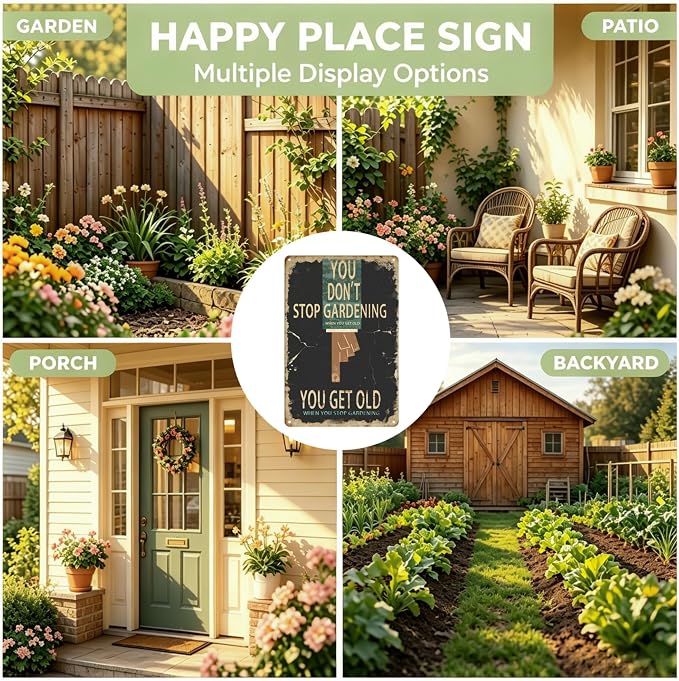 Funny Garden Metal Signs, Vintage Outdoor Wall Decor 8x12 Inch | You Don't Stop Gardening, Weatherproof Aluminum Sign for Patio Yard Greenhouse, Gift For Gardeners