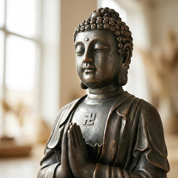 Sculptures Buddha Statue, Garden Statues 23.6 Inch Tall, Large Magnesium Oxide Buddha Sculpture Indoor & Outdoor, Statue for Home Decor Yard Porch Patio, Dark Gray with Gold Accents