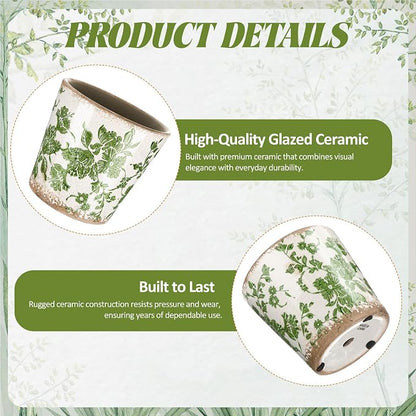 Beeveer Farmhouse Ceramic Planter 5.5 Inch Large Plants Pot Ice Crack Beige Green Flowers Plant Pots with Drainage Hole Indoor Plants Kitchen Rustic Antique Decor Gift