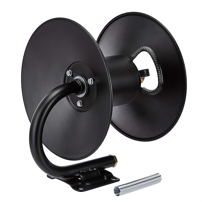 Amazon Basics Retractable Air Hose Reel - Fits 3/8-Inch 50-Feet Air Compressor Hoses, Portable, Works Well, 300PSI, Black, Hoses Excluded, Not for Water/Pressure Washers
