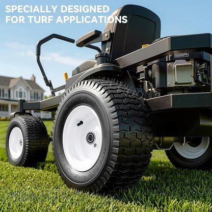 YITAMOTOR 15x6.00-6 Lawn Mower Tires & Wheel Assemblies, 4 Ply Pneumatic Front Tires Replacement Fits John Deere, Lawn Tractors, More Riding Mowers | 3" Centered Hub, 3/4" Bearings, 570LBS (Set of 2)