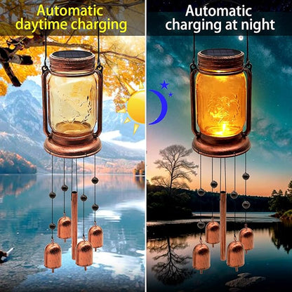2 Pack Solar Wind Chimes for Outside, for Mom Women Grandma,Solar Mason Jar Wind Chime Light Unique Hanging Wind Chimes Outdoor,IP65 Waterproof, Yard Garden Terrace Courtyard