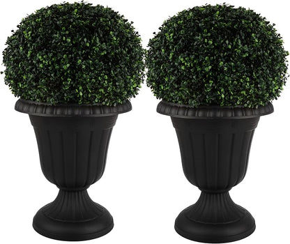 Outdoor Planter 2-Pack - 16x18-Inch Urn Planters - Plastic Plant Pots for Indoor, Outdoor, or Front Porch Decor - Flower Pots by Pure Garden (Black)