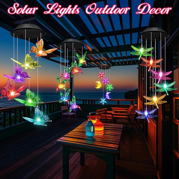 Birthday Gifts for Women, Gardening Gifts for Mom Grandma Nana Wife Sister, Winzwon Solar Lights Outdoor Wind Chimes for Outside Garden Yard Patio Porch Decor Butterfly Decorations