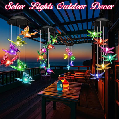 Birthday Gifts for Women, Gardening Gifts for Mom Grandma Nana Wife Sister, Winzwon Solar Lights Outdoor Wind Chimes for Outside Garden Yard Patio Porch Decor Butterfly Decorations