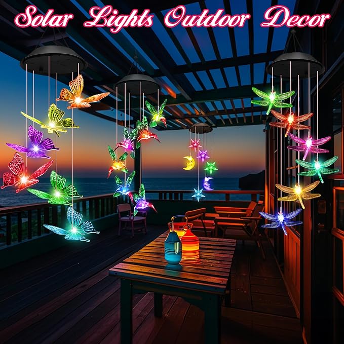 Gifts for Grandma Mom Nana Wife Sister, Mother Birthday Christmas Gardening Hummingbird Gifts for Women, Winzwon Wind Chimes Solar Lights Outdoor Decor for Garden Patio Yard Porch