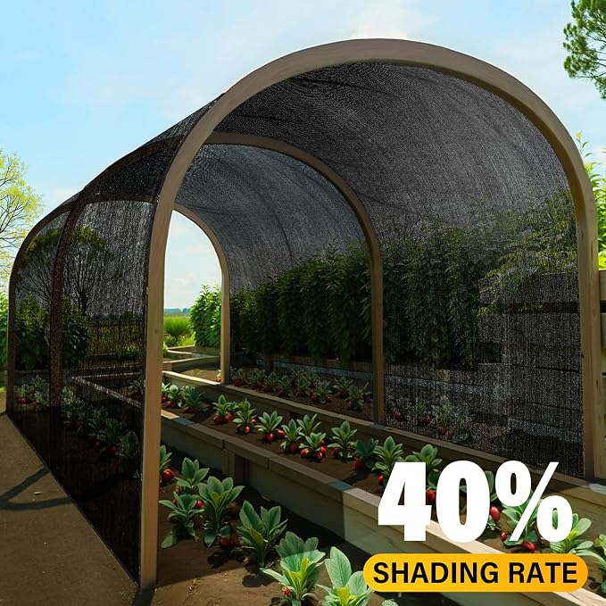 JOJOLEE 40% Sun Shade Cloth, 20x20FT Shade Net Mesh Tarp with Grommets, Black Sunblock Cover for Outdoor Patio Plants, Pergola, Greenhouse, Chicken Coop, Backyard, Balcony