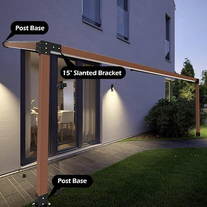Pergola Kit with Brackets, 15°Slanted Roof Pergola Bracket Kit, Roof Wall Mount Extension Bracket Kit 3-Way Brackets for Pergolas,Log Cabin Outdoor Pergola 4"x 4" (Actual 3.5" X 3.5") Lumber