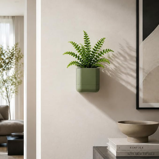 Phoenix Vine 4.5 Inch Wall Mounted Self-Watering Planter Pot for Indoor Houseplants and Herbs | Hanging Planter for Window Sills, Bathroom Walls, Home & Office Décor, Olive, Set of 1, 01-B-F-1