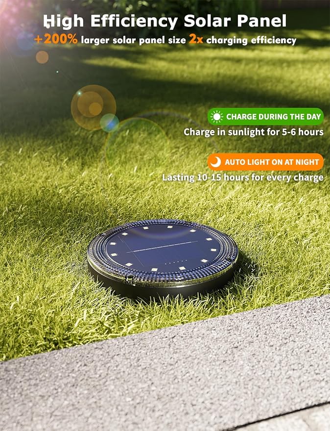 Color Changing Solar Ground Lights with Remote, IP67 Waterproof, 16Pack | 9-Color & 2 Dynamic RGB, 33ft Long Distance Remote Control, Dusk-to-dawn Light Up, Outdoor Flat Disk Light for Yard Lawn Path
