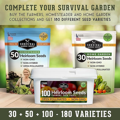 Survival Garden Seeds Home Garden Vegetable Seed 30 Variety Pack | Heirloom Family Seed Vault for Planting Non-GMO Vegetables, Herbs, Fruit – Emergency Preparedness Survival Food Grow Kit