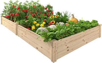 MUPATER 25.8 Cubic Feet Wooden Raised Garden Bed, Garden Bed Outdoor with Mortise & Tenon Design, 49” Wx95 ”Lx11” H Planters for Outdoor Plants, Herbs, Vegetables, and Flowers, Garden, Natural Wood
