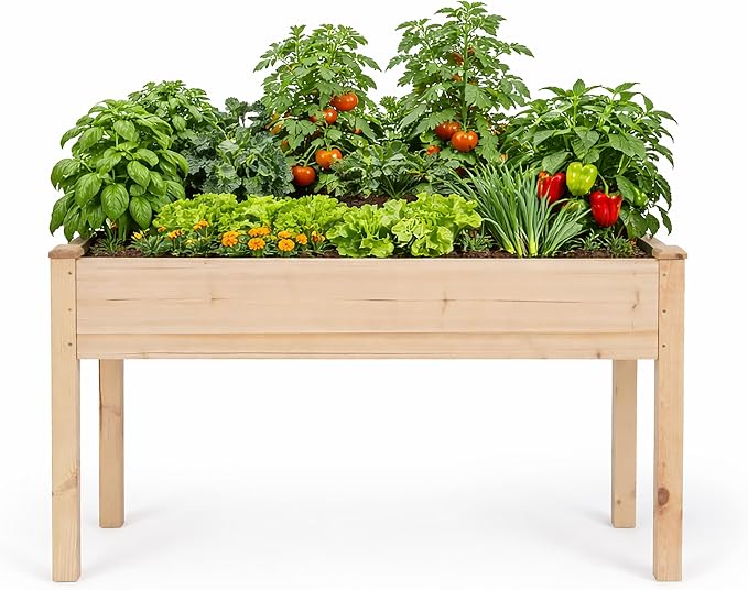 Backyard Expressions Wooden Raised Garden Bed|Elevated Planter Box with Included Bed Liner|Outdoor Vegetable, Flower, and Herb Gardening (4' x 2') | 30 in working height, 10 in deep box, 48 x 24 planting area, liner included, ideal for herbs vegetables...
