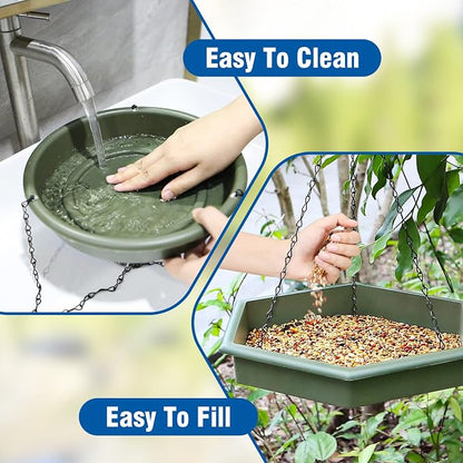 Hanging Bird Bath，2 in 1 XL Hanging Bird Feeder & Birds Bath for Outside, Birds Water Feeder,Tray for Outdoors Garden Patio Decoration