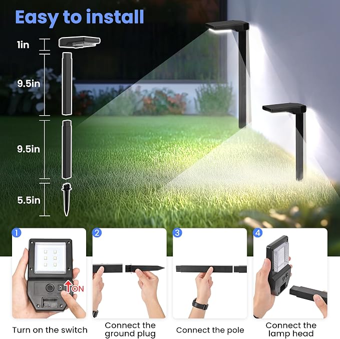 AUDERWIN Solar Pathway Lights Outdoor, Smart Color Changing with 9-in-1 (Warm White/Cool White/RGBCW) Modes,Bright Landscape Lighting Waterproof for Walkway,Garden,Driveway,Yard,Patio(6pack)