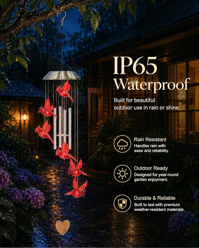 Nacome Wind Chimes for Outside: Tubes Memorial Wind Bell Mother's Day Birthday Gifts for Mom Women Grandma Her - Yard Garden Indoor Outdoor Decor (Cardinal)