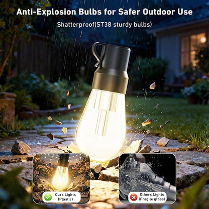LETIANPAI 200ft RGB+IC Outdoor String Lights, IP67 Waterproof LED Color Changing Clear Bulb String Lights with App & Remote Control, Shatterproof Hanging Patio Lights for Backyard Garden Party
