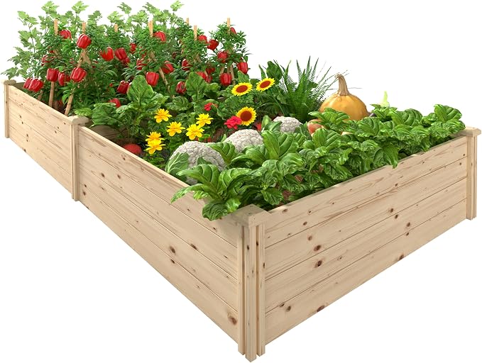 MUPATER 8x4x1.2ft Wooden Raised Garden Bed, Wood Planter Box Outdoor with Mortise & Tenon Design, 34.5 Cubic Feet Raised Beds for Gardening Herbs, Vegetables and Flowers, Natural