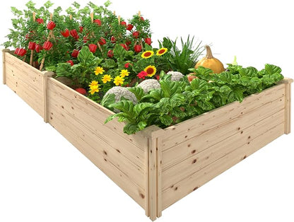 MUPATER 8x4x1.2ft Wooden Raised Garden Bed, Wood Planter Box Outdoor with Mortise & Tenon Design, 34.5 Cubic Feet Raised Beds for Gardening Herbs, Vegetables and Flowers, Natural