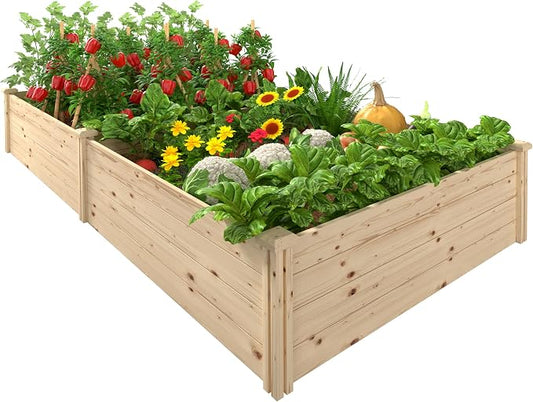 MUPATER 8x4x1.2ft Wooden Raised Garden Bed, Wood Planter Box Outdoor with Mortise & Tenon Design, 34.5 Cubic Feet Raised Beds for Gardening Herbs, Vegetables and Flowers, Natural