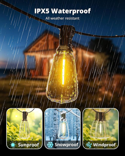 Outdoor String Lights 120FT, Outdoor Party Light with 58 Edison Lights Bulb | Patio Lights Outdoor Waterproof, LED Outside Hanging Light Connectable for Backyard, Porch, Garden, yard, Bistro, 2700K