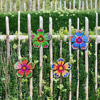 Giyyomtr Metal Flowers Wall Decor - 4pcs 6.2'' Metal Wall Art Hanging Decorations for Outdoor Fence Garden Yard Patio Exterior Home Wall Decor