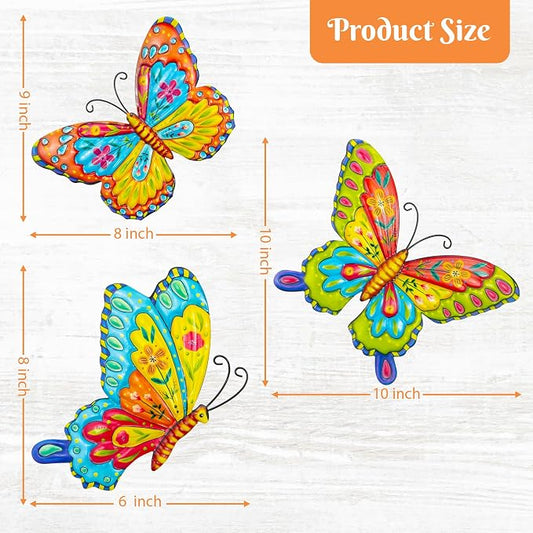 J-Fly Metal Butterfly Wall Decorations Garden Decor Room Decor, Lawn Ornaments Ladybugs Live- 3 Pieces, Outdoor Garden Yard Decor for Home and Office Valentine Decoration Gifts