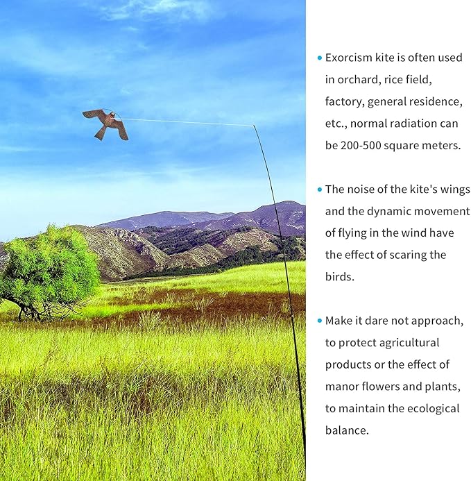 Bird Hawk Flying Kite with Pole Crops Farm Protector Bird Scarer Flying ONLY 6M Pole Without Kite