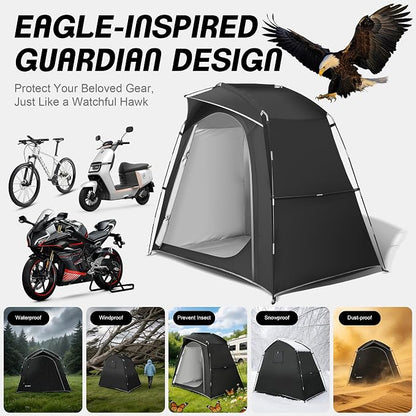 Bike Storage Tent Outdoor, Waterproof Bicycle Shed for 4-5 Bikes, PU4000 210D Oxford, Fiberglass Frame, Rain-Blocking Awning Design, Outdoor Storage for Bikes, Lawn Mower, Garden Tools Black