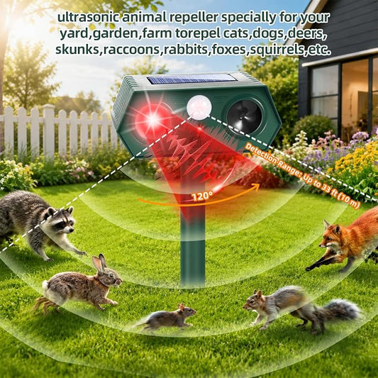 Sonic Fortress Pro Deer Repellent Devices Squirrel Fortress Pro Raccoon Repellent Solar Ultrasonic Animal Repeller Outdoor IP65 Motion Activated Cat Deterrent to Scare Rabbit Dog for Garden Lawn(4)