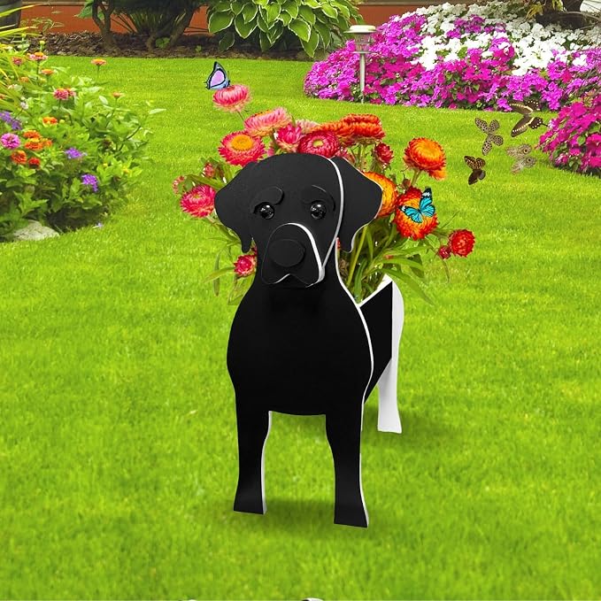 Black Labrador Dog Planter Pots, 9.45x 6.38 x 13.39 Inches | Dog Flower Pot, Cute Animal Shaped Plant Pot, Gifts for Women & Pet Lovers, Indoor Outdoor Garden Home Office Decor