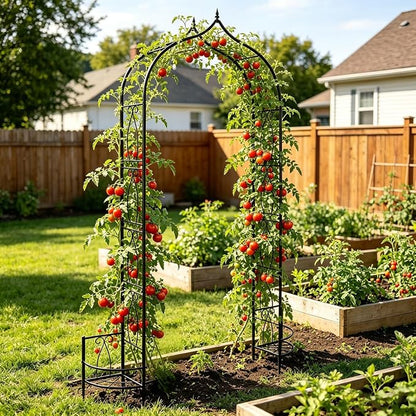 Metal Garden Arbors 8Ft Thickened Arch Trellis for Climbing Plants | Outdoor Arbor with Planter Box Rustproof Trellises Grapes Rose Wedding Arched Entrance Backdrop Stand Party Event Decoration
