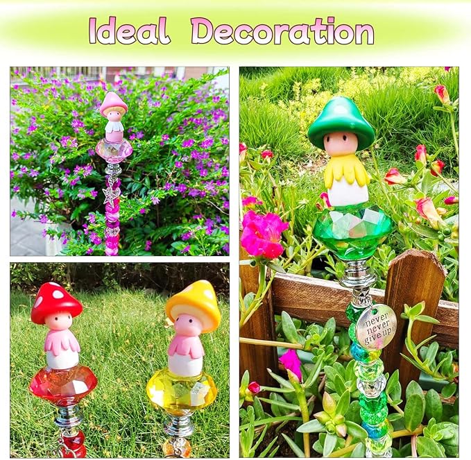 102 Pcs Fairy Garden Accessories Outdoor Kit - DIY Fairy Wand Beaded Garden Stakes Decorative Kit with Miniature Mushrooms Figurine for Different Festivals, Beadable Items(Mushrooms)