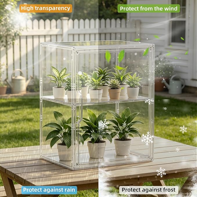 Mini Greenhouse Indoor with Magnetic Door, L-2tier-2pcs | Strong Heat & Moisture Retention, Blocks Wind & Frost, Adjustable Shelf Height, Magnetic Door, Tool-Free Easy Assembly