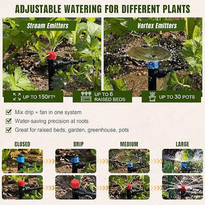 Push-to-Connect Drip Irrigation System Kit, Complete Premium Garden Watering System with 50FT 1/2" Mainline, Leak-Resistant Quick Connect Fittings, Adjustable Drip Emitters for Raised Beds, Greenhouse