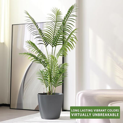 Dexceder 13x12 Self Watering Planters Indoor (2 Pack, Gray) | Inner Mat Design, Floor Standing Flower Plant Pot with Water Level Indicator
