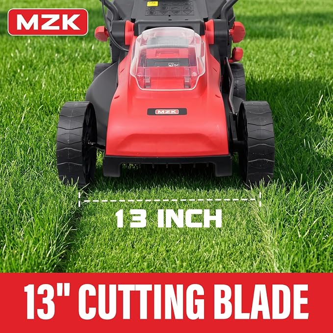 MZK 20V 13" Electric Lawn Mower, Brushless Cordless Lawn Mower with 4-Position Height Adjustment, Walk-Behind Push Mowers with 8 Gallon Grass Bag, 2 x 4.0Ah Batteries & Charger Included, LM13B4